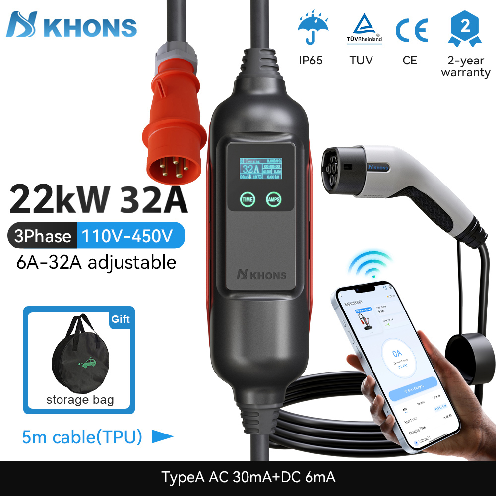 Portable Ev Charger 32A Type 2 Cee Plug - Портативное зарядное устройство для электромобилей Khons